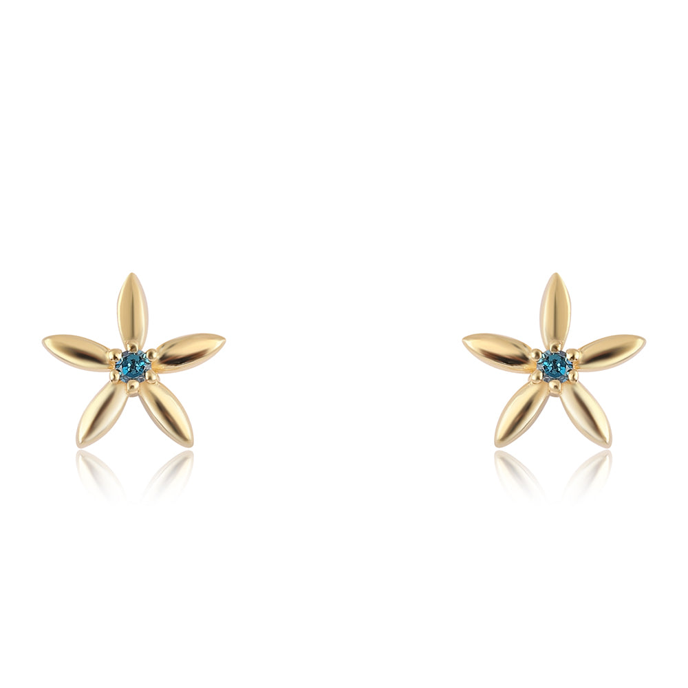 Pozlátené Strieborné Náušnice s Modrým Diamantom