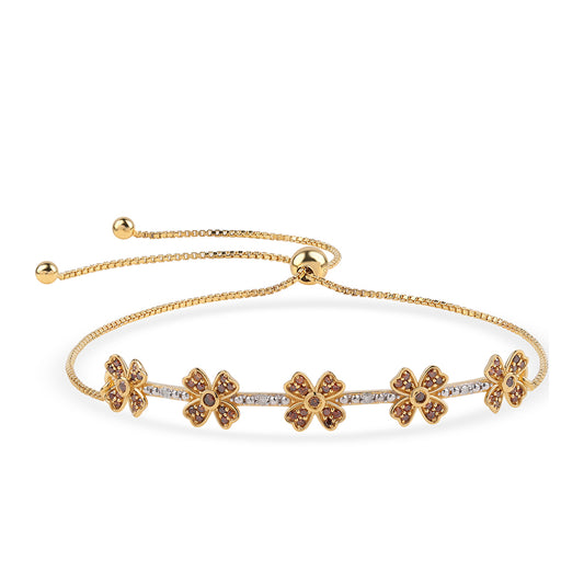 Pozlátený Strieborný Náramok s Červeným Diamantom a Bielym Diamantom