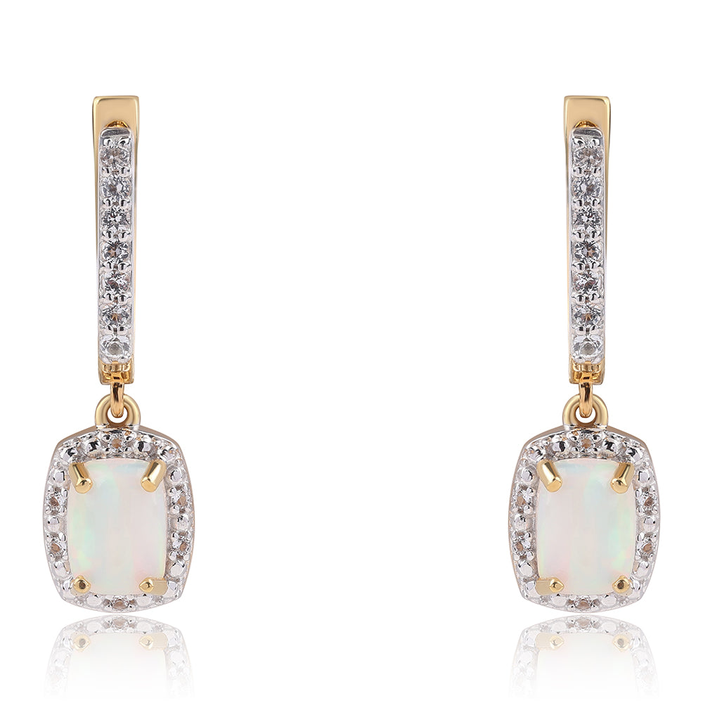 Pozlátené Strieborné Náušnice s Etiópskym Opálom z Lega Dembi a Bielym Topásom