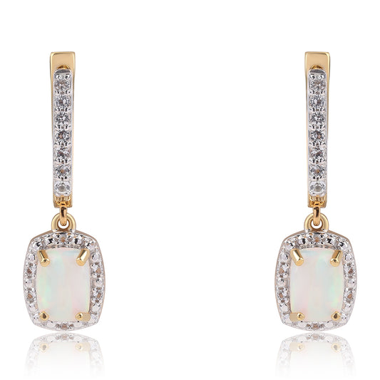 Pozlátené Strieborné Náušnice s Etiópskym Opálom z Lega Dembi a Bielym Topásom