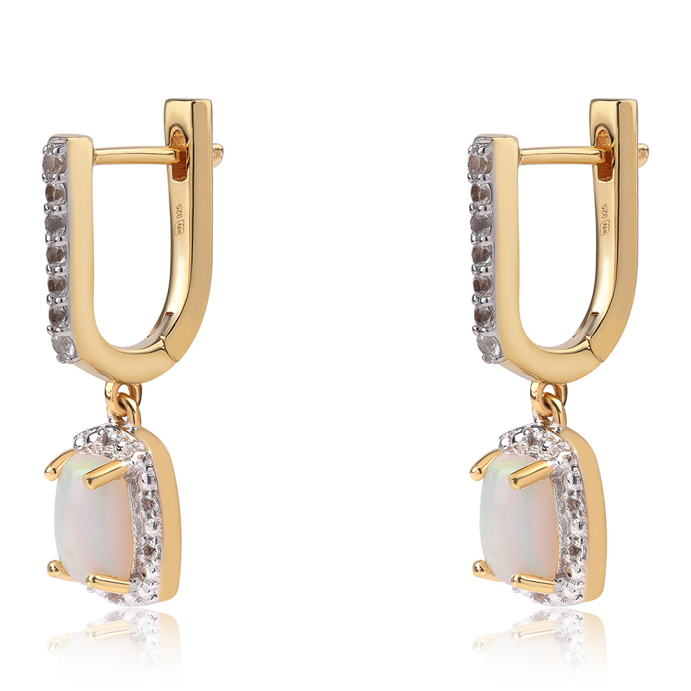 Pozlátené Strieborné Náušnice s Etiópskym Opálom z Lega Dembi a Bielym Topásom