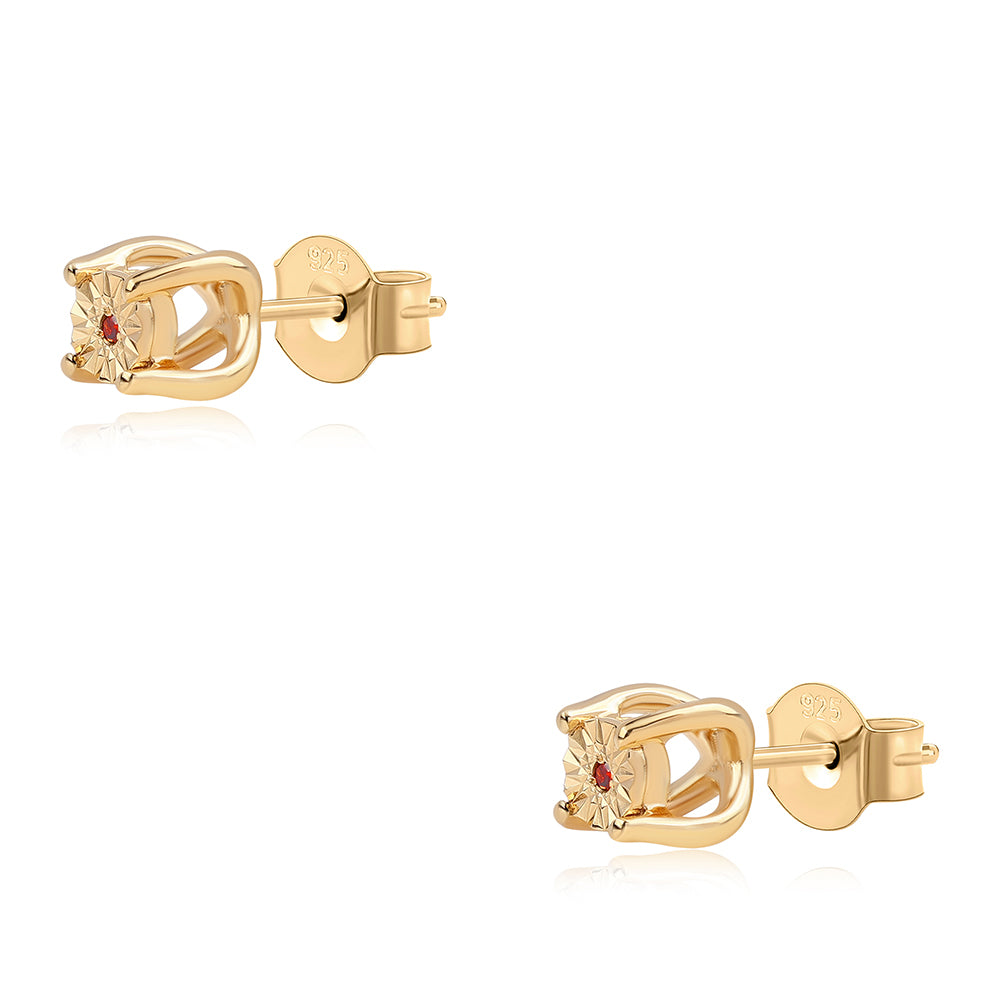 Pozlátené Strieborné Sada s Červeným Diamantom ( Náušnice+Prsteň +Prívesok )