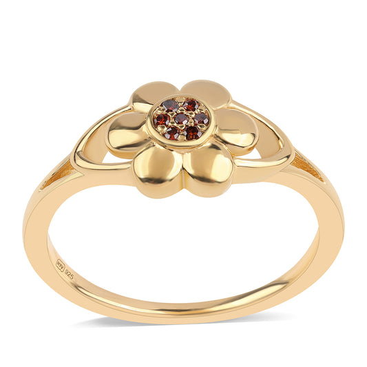 Pozlátený Strieborný Prsteň s Červeným Diamantom