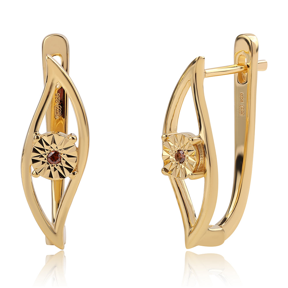 Pozlátené Strieborné Náušnice s Červeným Diamantom 1 