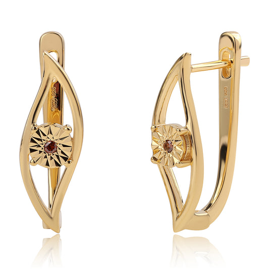 Pozlátené Strieborné Náušnice s Červeným Diamantom