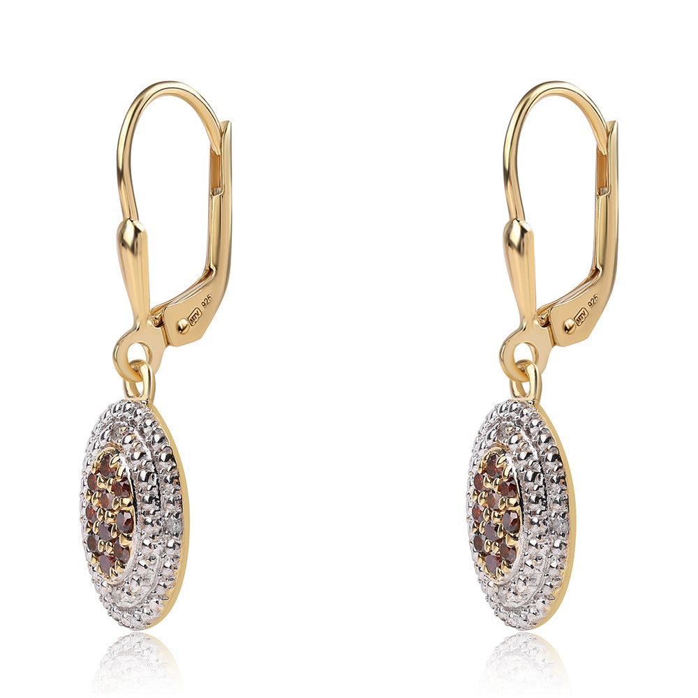 Pozlátené Strieborné Náušnice s Červeným Diamantom a Bielym Diamantom