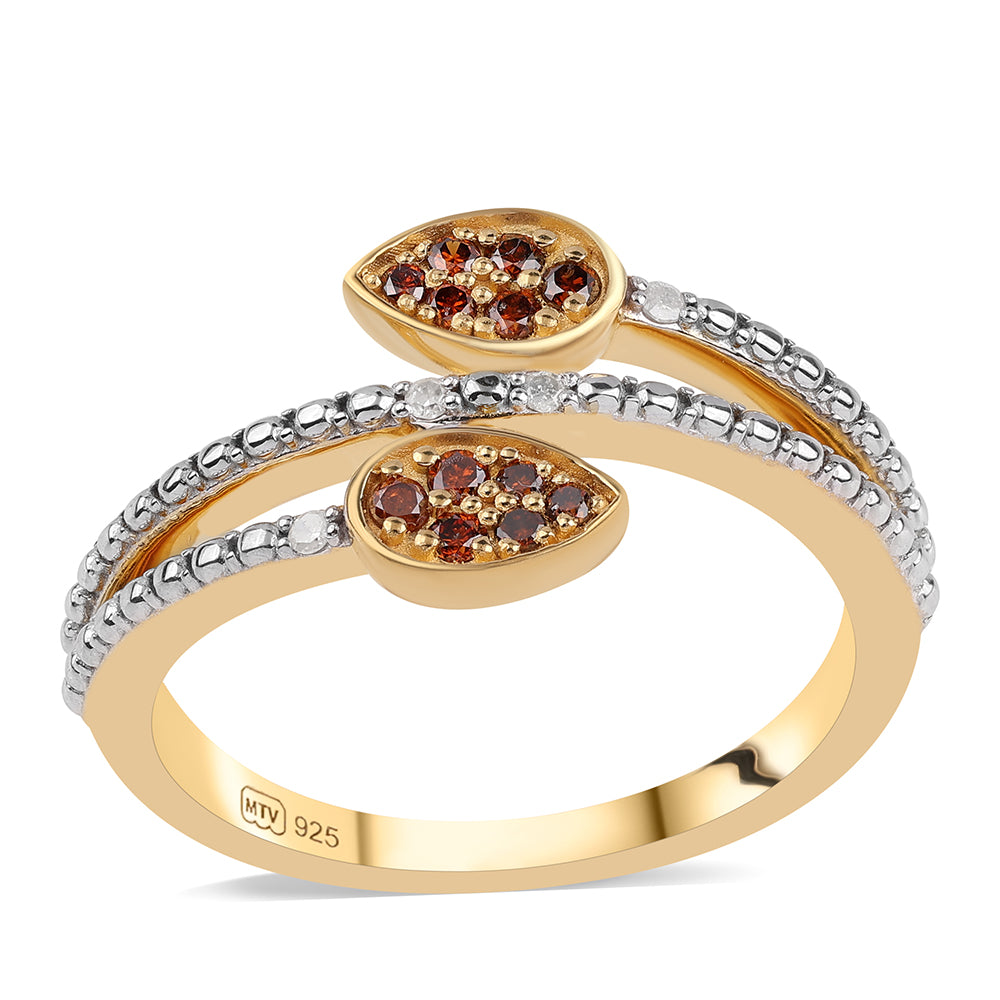 Pozlátený Strieborný Prsteň s Červeným Diamantom a Bielym Diamantom