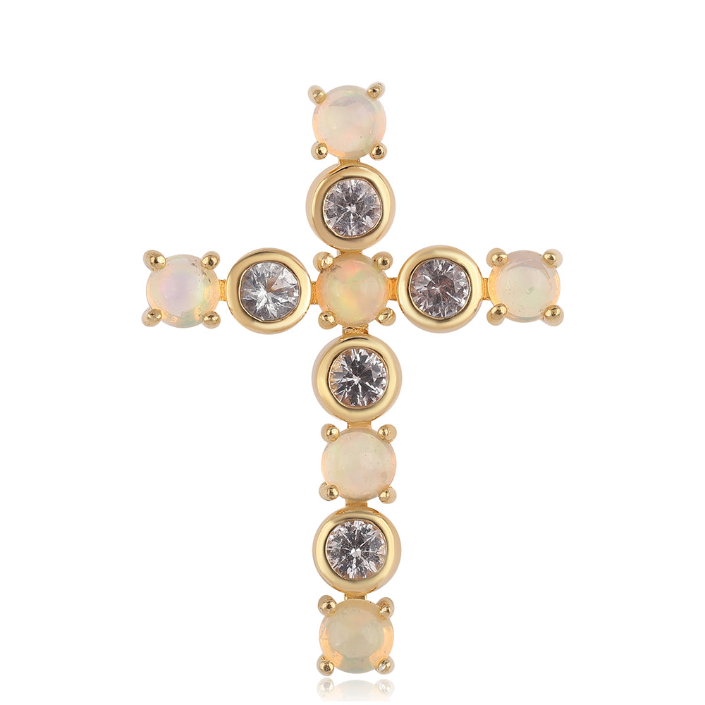 Kríž Pozlátený Strieborný Prívesok s Etiópskym Opálom z Lega Dembi a Bielym Topásom 1 