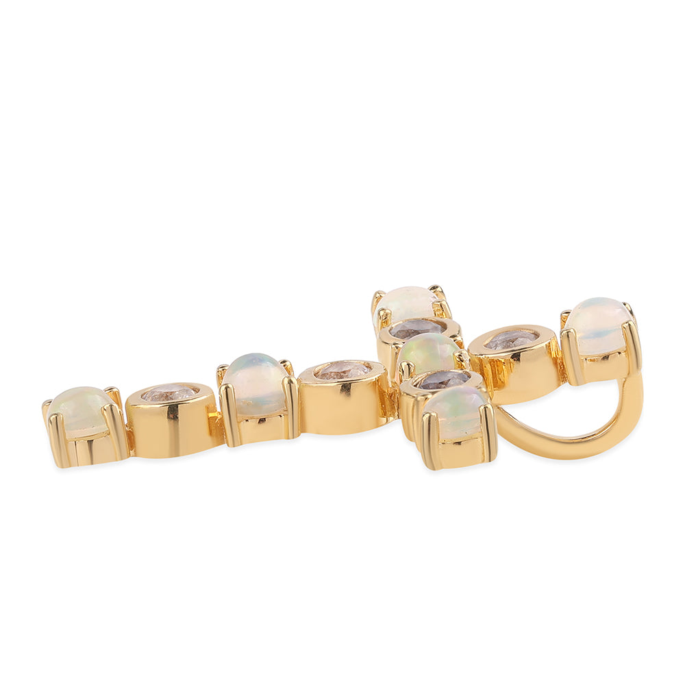 Kríž Pozlátený Strieborný Prívesok s Etiópskym Opálom z Lega Dembi a Bielym Topásom 2 