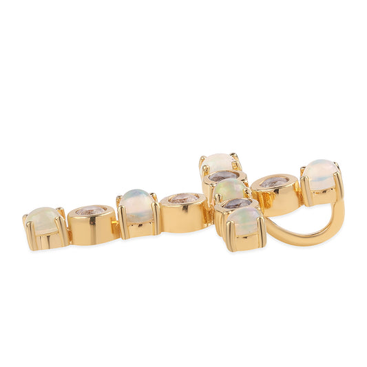 Kríž Pozlátený Strieborný Prívesok s Etiópskym Opálom z Lega Dembi a Bielym Topásom