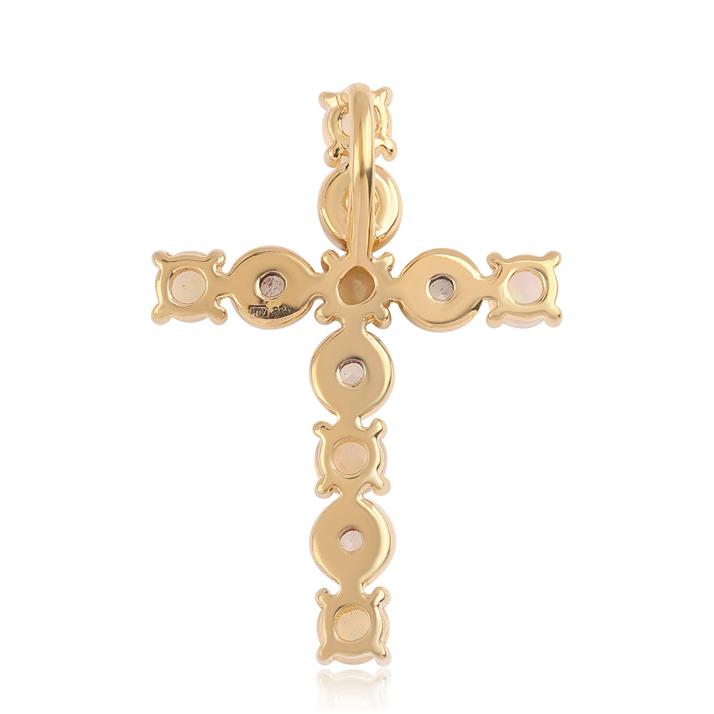 Kríž Pozlátený Strieborný Prívesok s Etiópskym Opálom z Lega Dembi a Bielym Topásom 3 