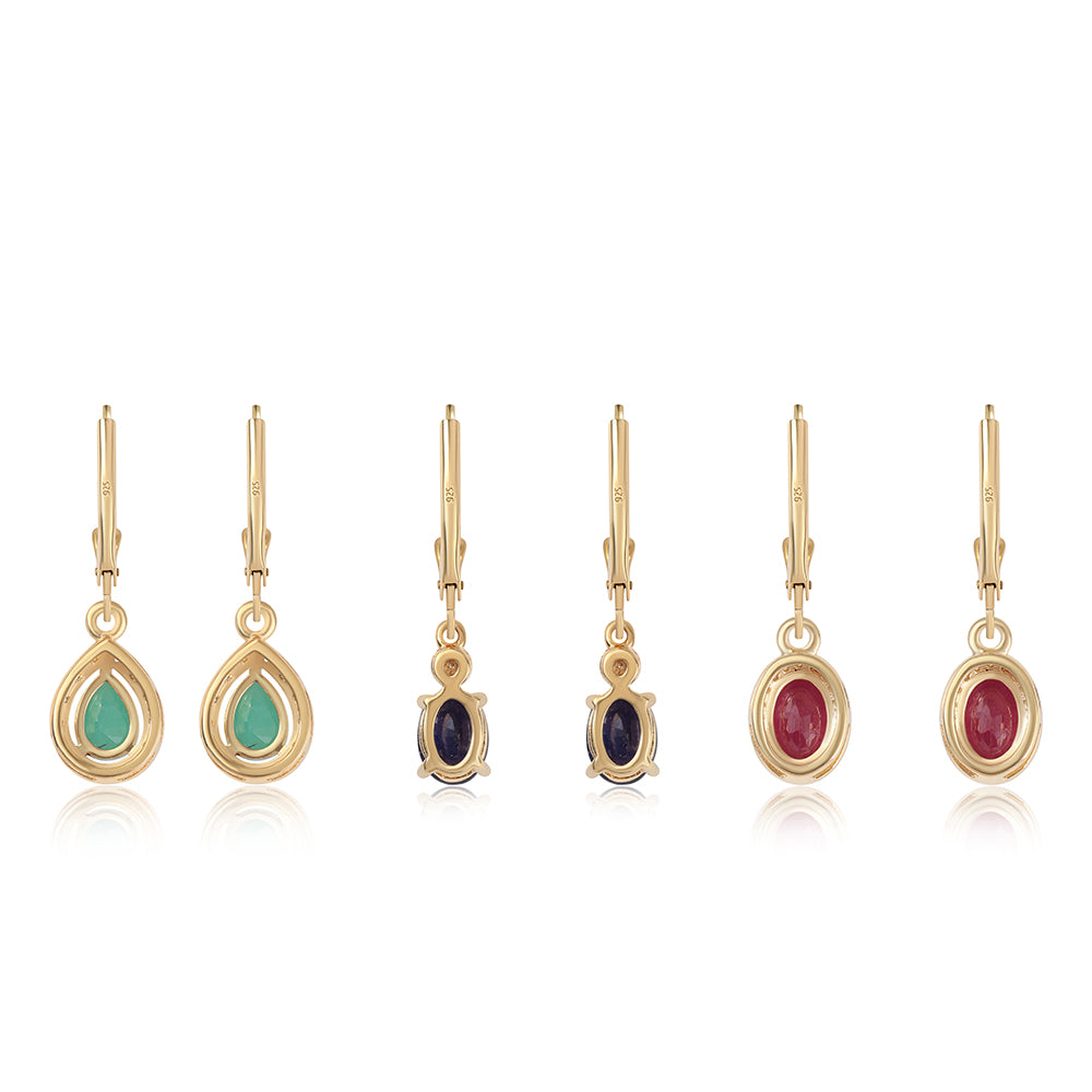 Pozlátené Strieborné Sada s Thajským Rubínom a Brazílskym Smaragdom 3 