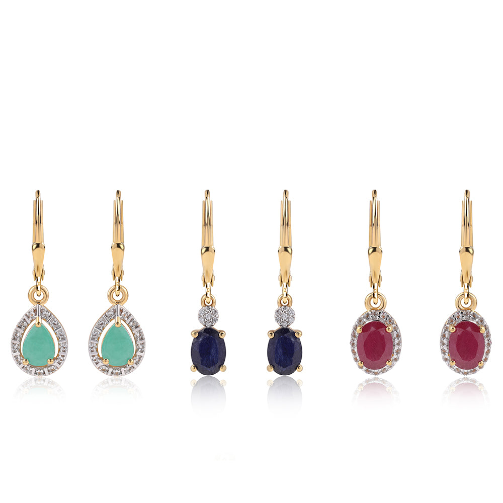 Pozlátené Strieborné Sada s Thajským Rubínom a Brazílskym Smaragdom