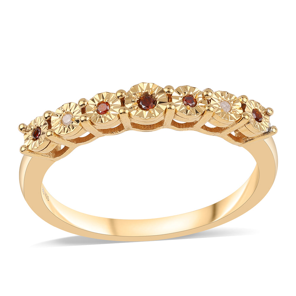 Pozlátený Strieborný Prsteň s Červeným Diamantom a Bielym Diamantom