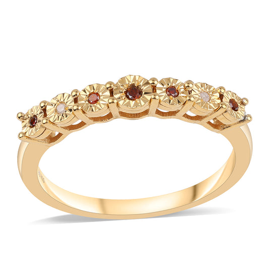 Pozlátený Strieborný Prsteň s Červeným Diamantom a Bielym Diamantom