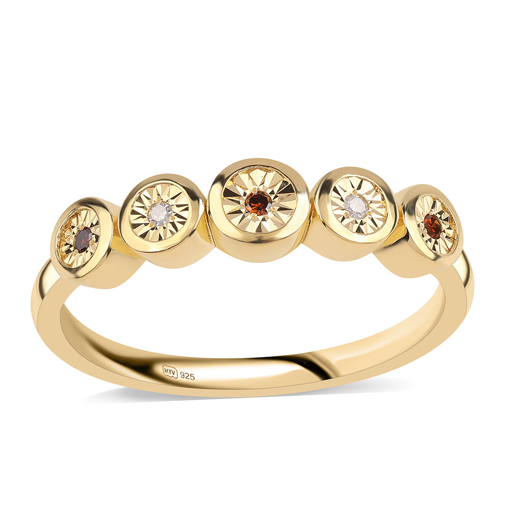 Pozlátený Strieborný Prsteň s Červeným Diamantom a Bielym Diamantom 1 