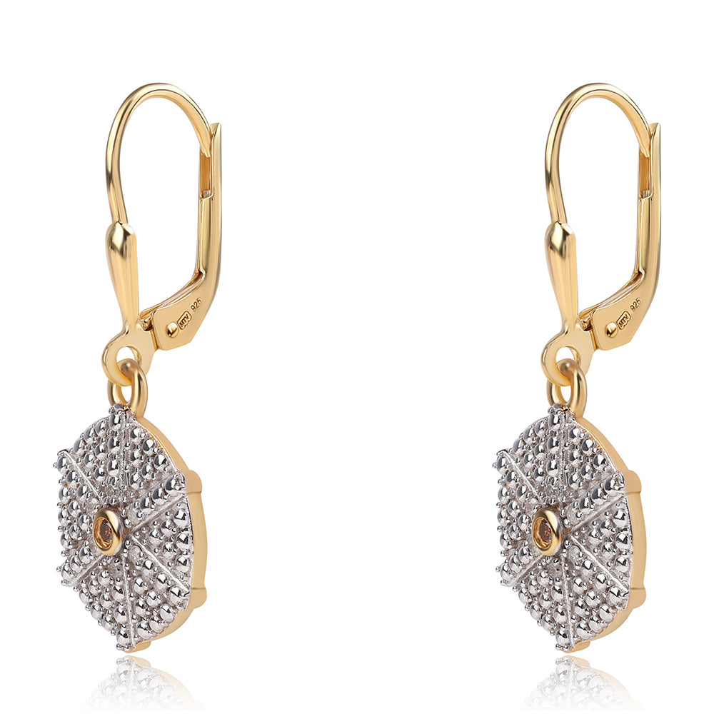 Pozlátené Strieborné Náušnice s Červeným Diamantom a Bielym Diamantom