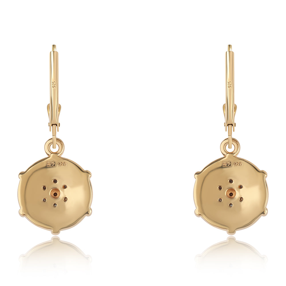 Pozlátené Strieborné Náušnice s Červeným Diamantom a Bielym Diamantom