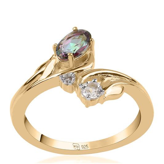 Pozlátený Strieborný Prsteň s Mystickým Topásom a Bielym Topásom