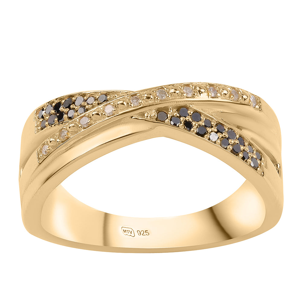 Pozlátený Strieborný Prsteň s Čiernym Diamantom a Bielym Diamantom 1 