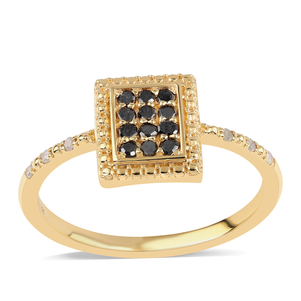 Pozlátený Strieborný Prsteň s Čiernym Diamantom a Bielym Diamantom 1 