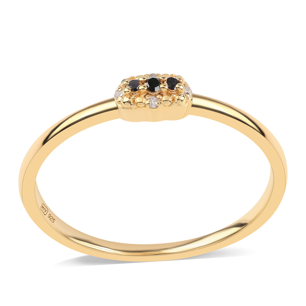 Pozlátený Strieborný Prsteň s Čiernym Diamantom a Bielym Diamantom 1 
