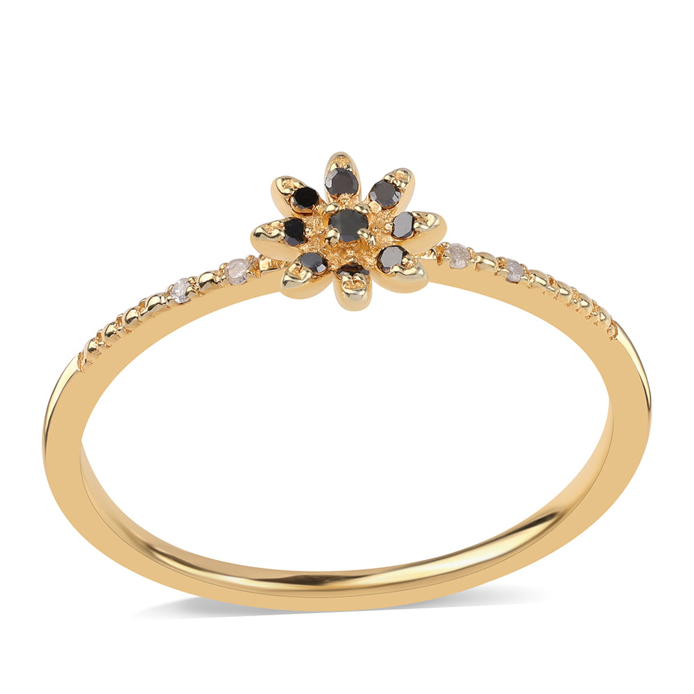 Pozlátený Strieborný Prsteň s Čiernym Diamantom a Bielym Diamantom