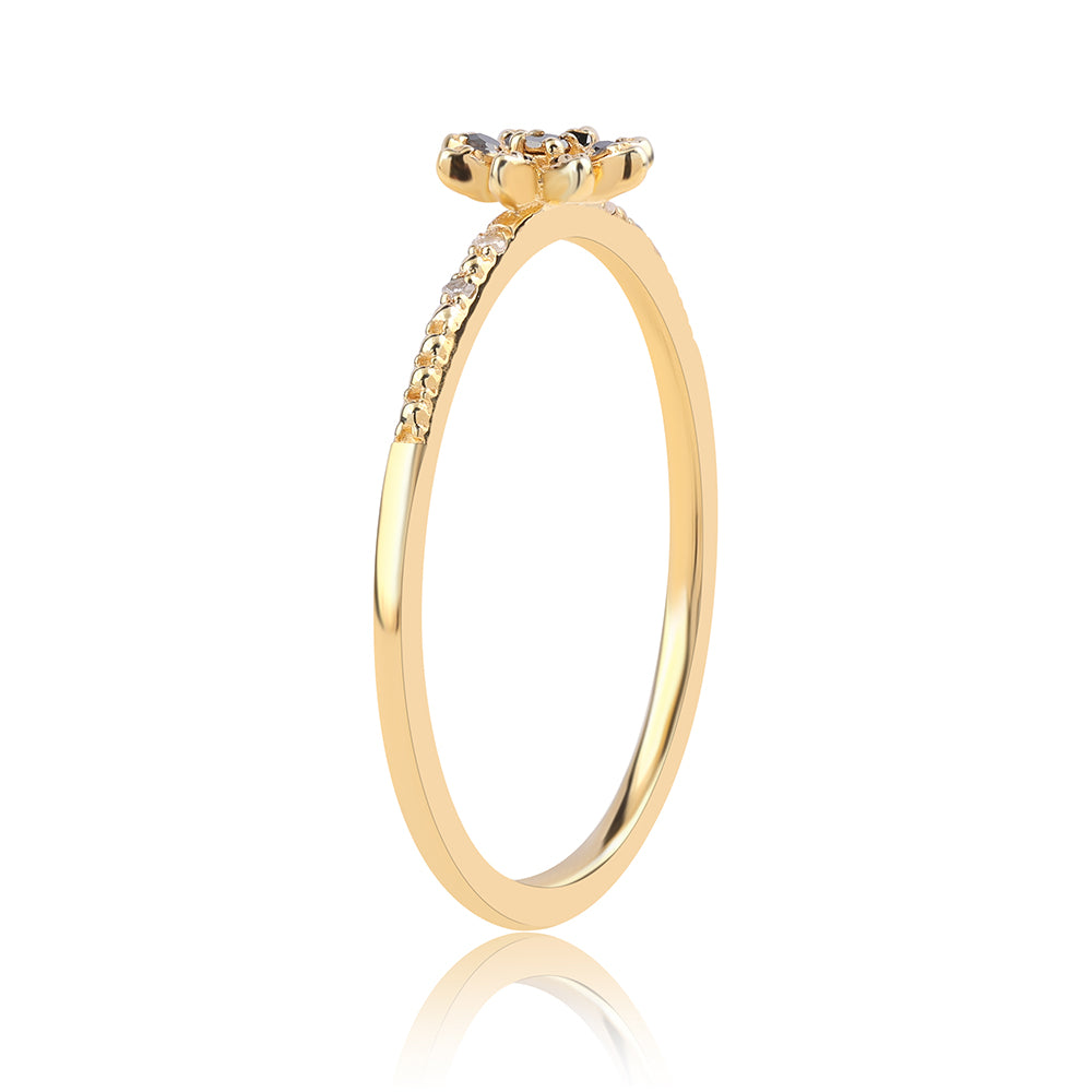 Pozlátený Strieborný Prsteň s Čiernym Diamantom a Bielym Diamantom 3 