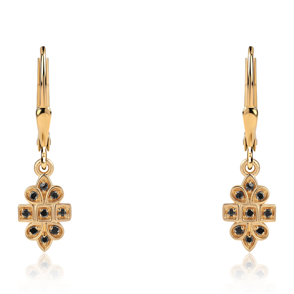 Pozlátené Strieborné Náušnice s Čiernym Diamantom