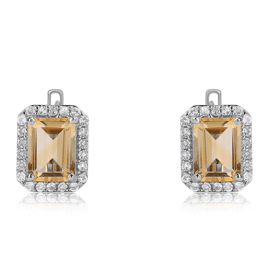Strieborné Náušnice s AA Brazílskym Citrínom a Bielym Topásom