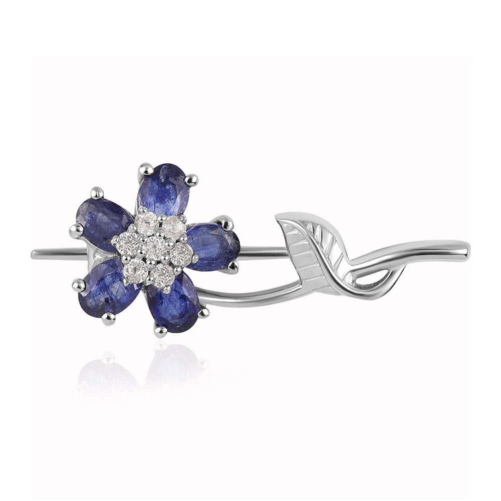 Strieborný Brošňa s Austrálskym Modrým Zafírom a Bielym Topásom