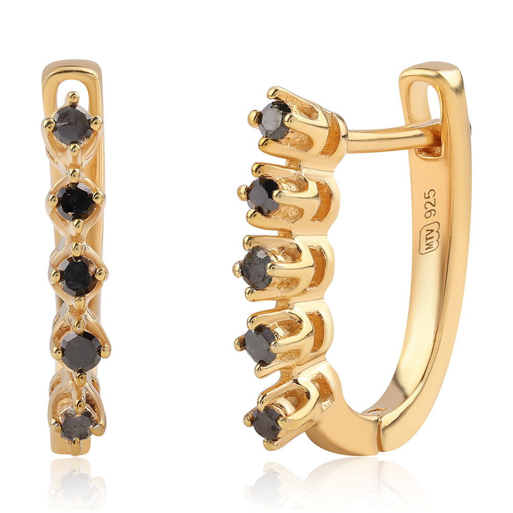 Pozlátené Strieborné Náušnice s Čiernym Diamantom