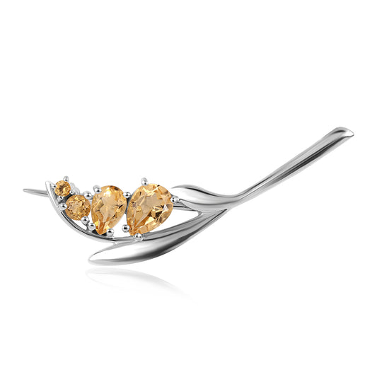 Strieborný Brošňa s AA Brazílskym Citrínom
