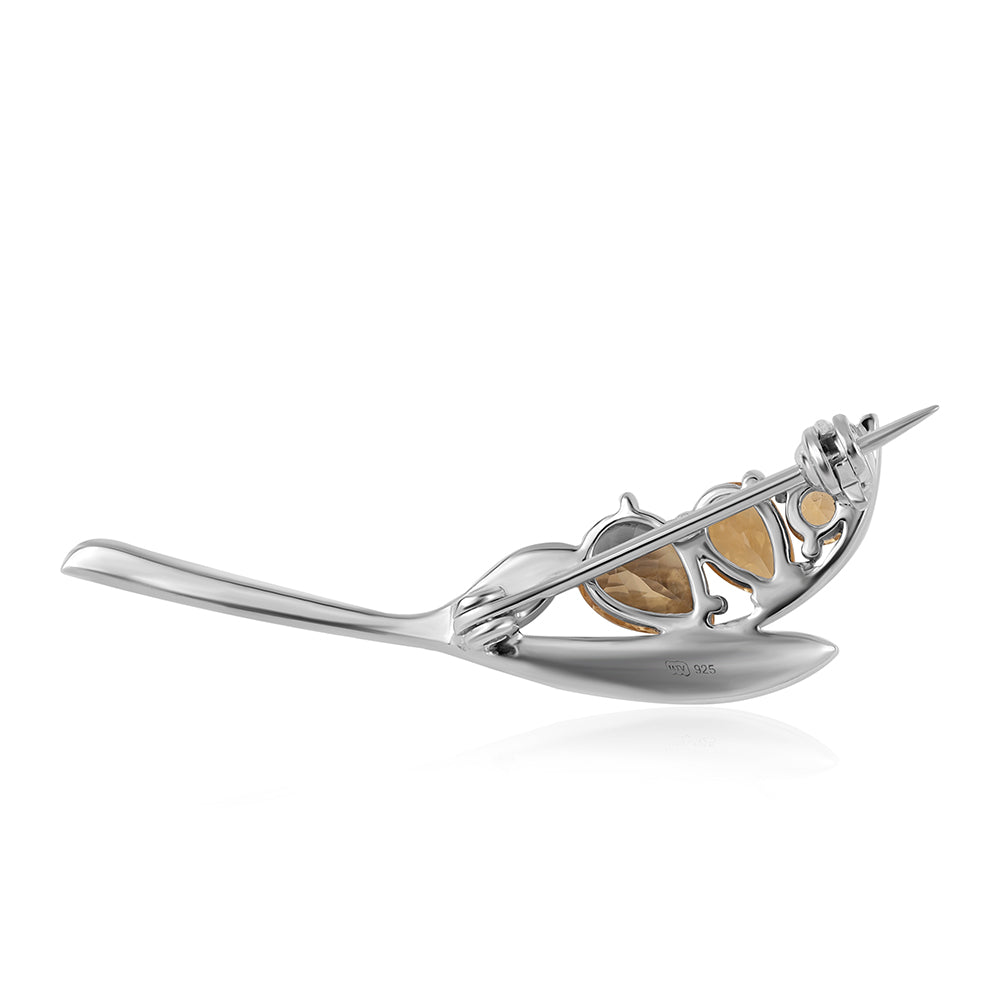 Strieborný Brošňa s AA Brazílskym Citrínom 2 