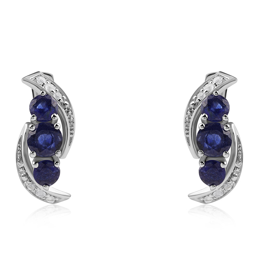 Strieborné Náušnice s Austrálskym Modrým Zafírom a Bielym Topásom