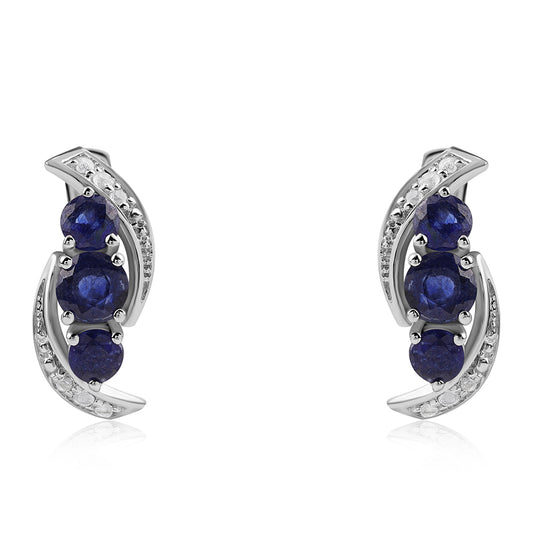 Strieborné Náušnice s Austrálskym Modrým Zafírom a Bielym Topásom