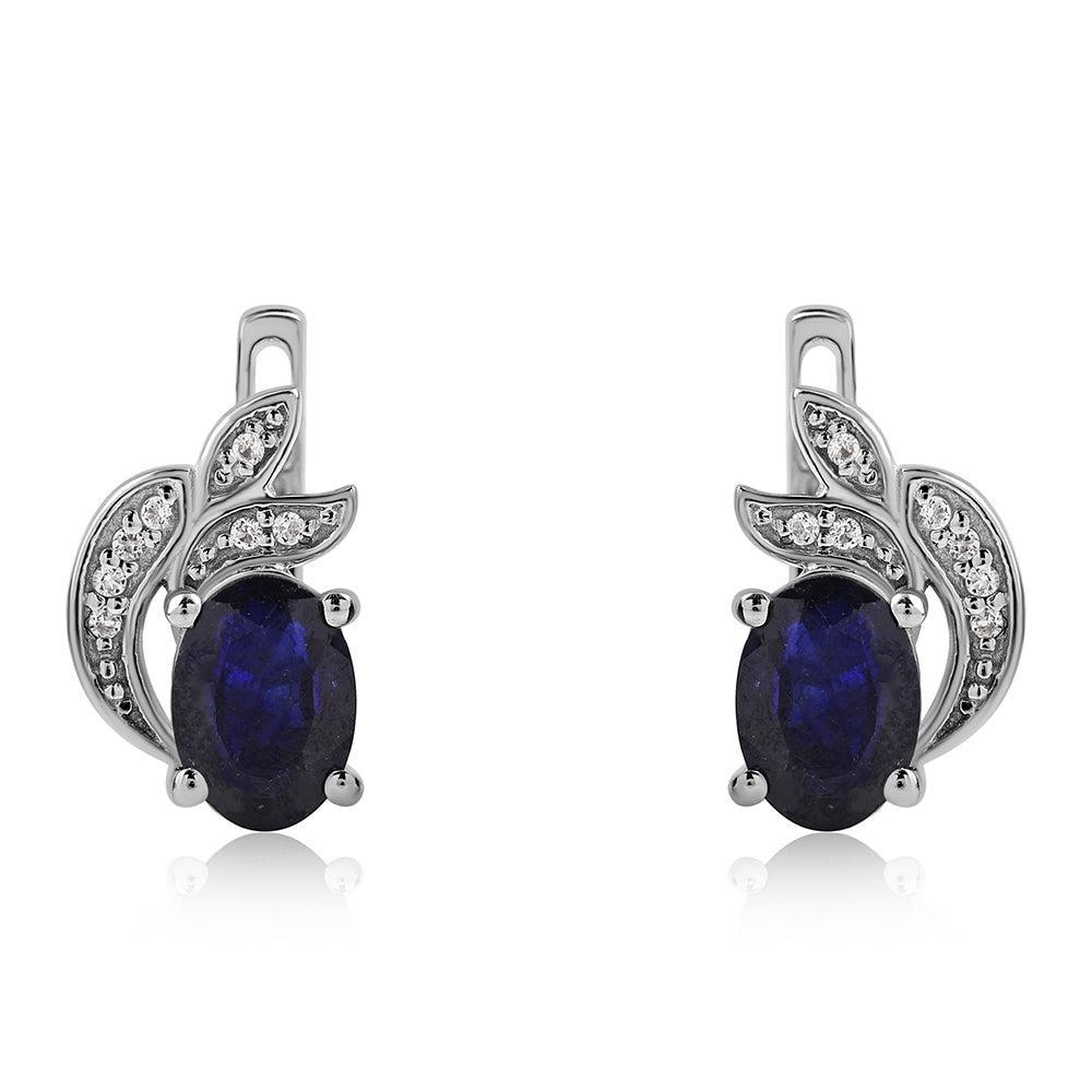 Strieborné Náušnice s Austrálskym Modrým Zafírom a Bielym Topásom 2 