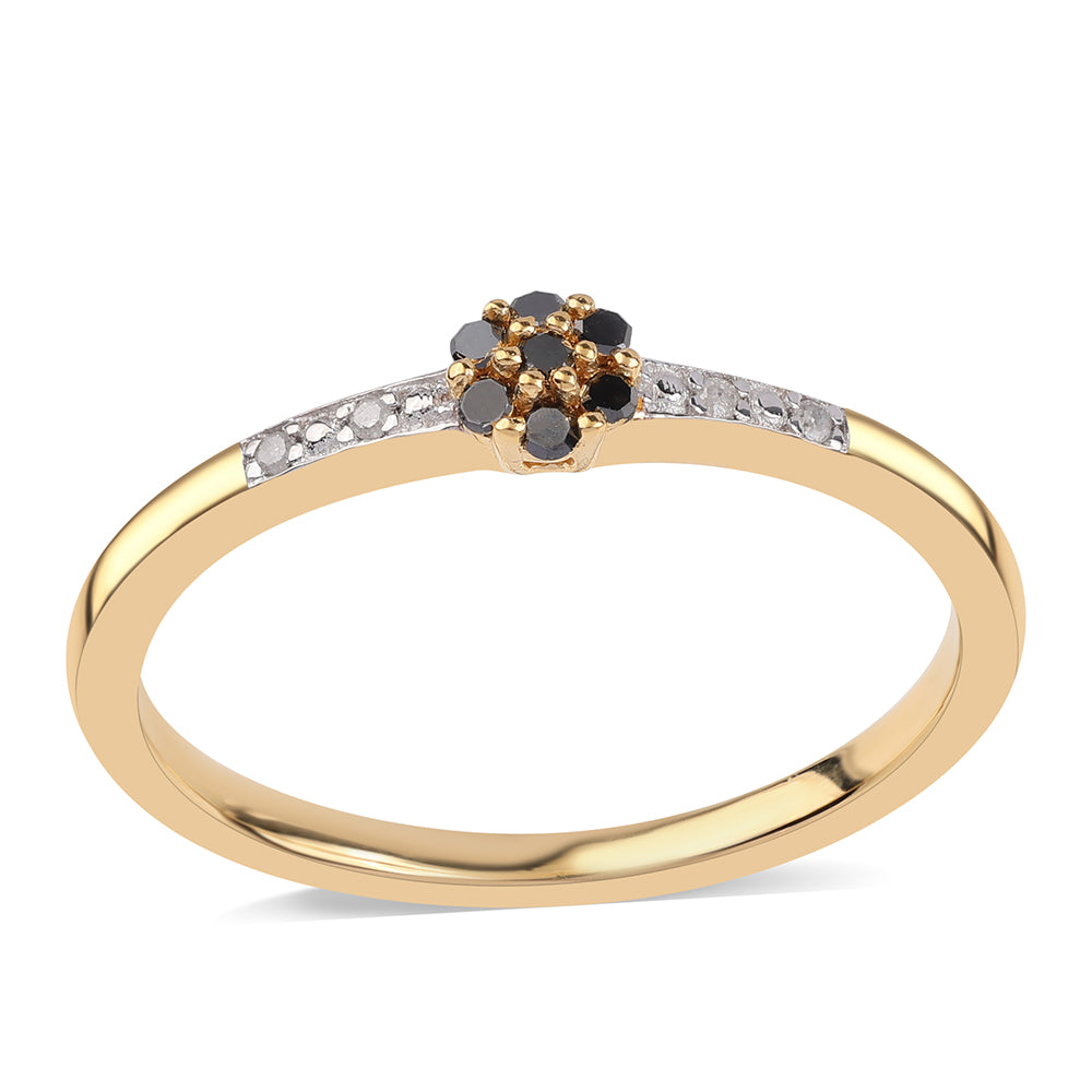 Pozlátený Strieborný Prsteň s Čiernym Diamantom a Bielym Diamantom