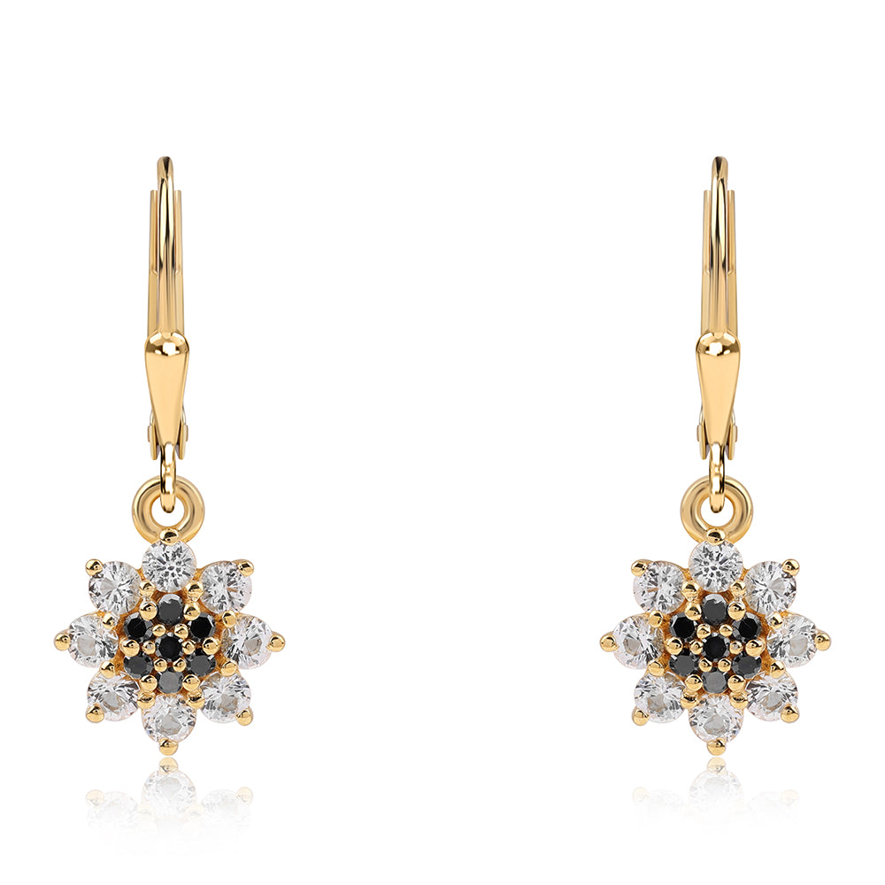 Pozlátené Strieborné Náušnice s Čiernym Diamantom a Bielym Topásom