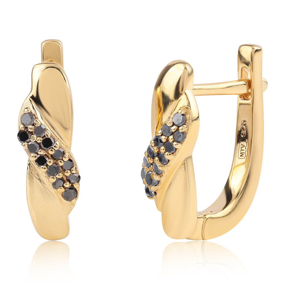 Pozlátené Strieborné Náušnice s Čiernym Diamantom 1 
