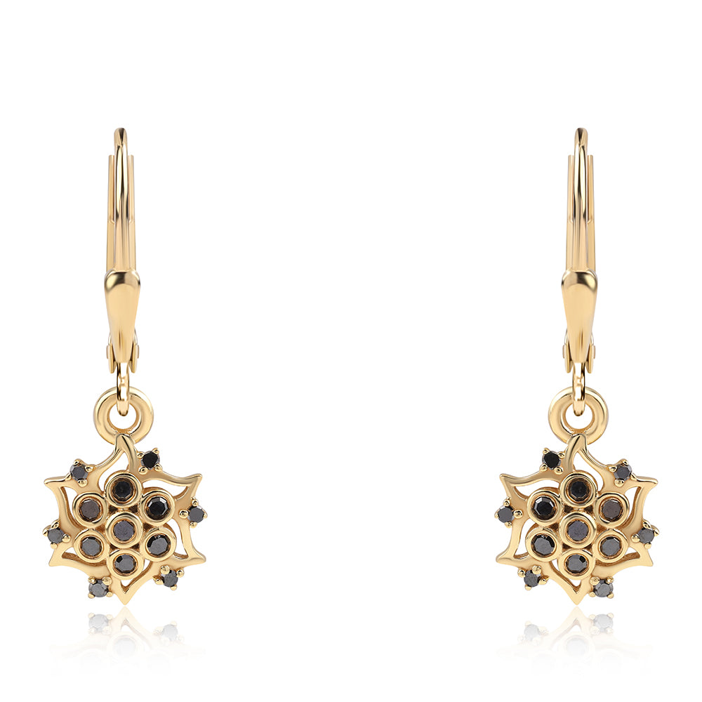 Pozlátené Strieborné Náušnice s Čiernym Diamantom