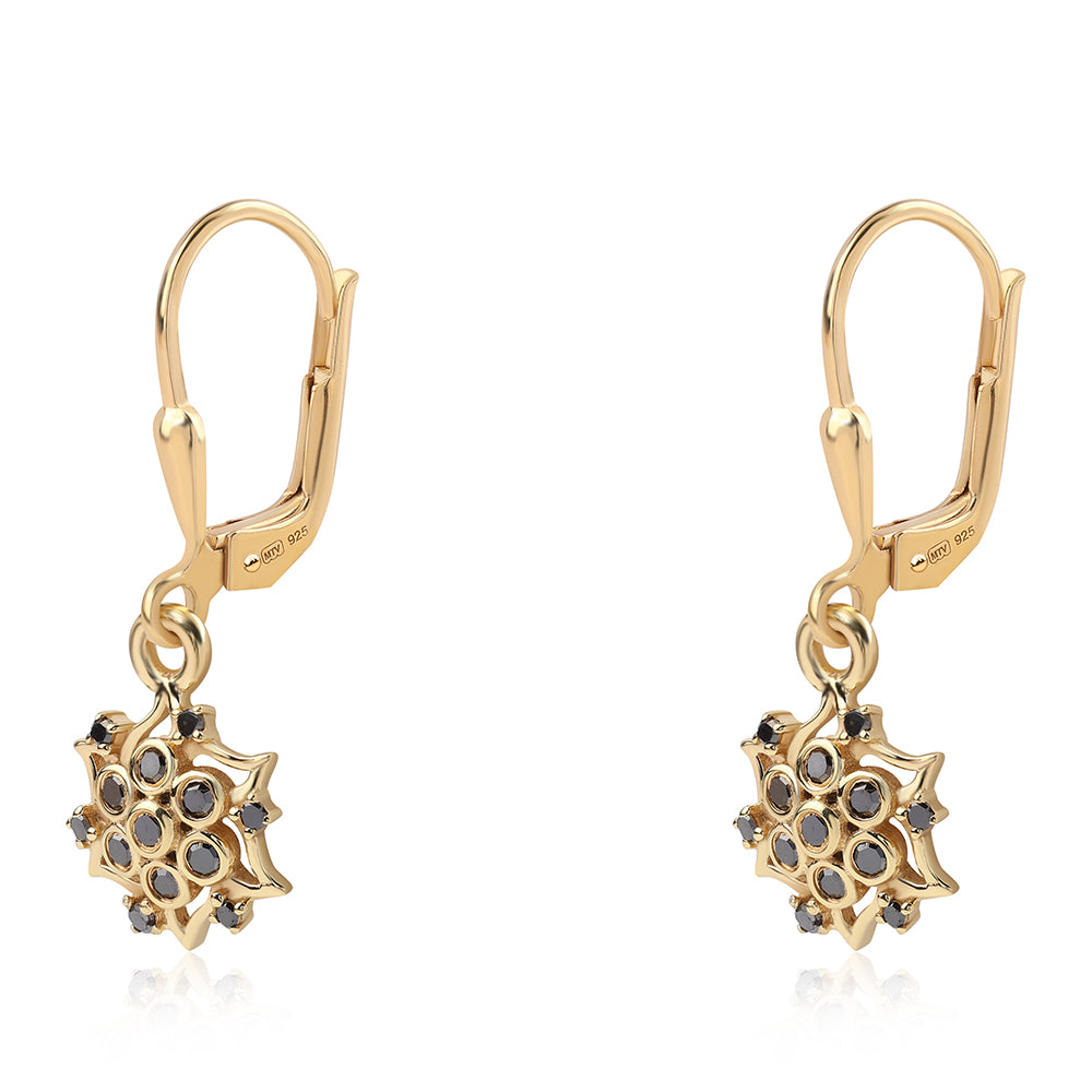 Pozlátené Strieborné Náušnice s Čiernym Diamantom 1 