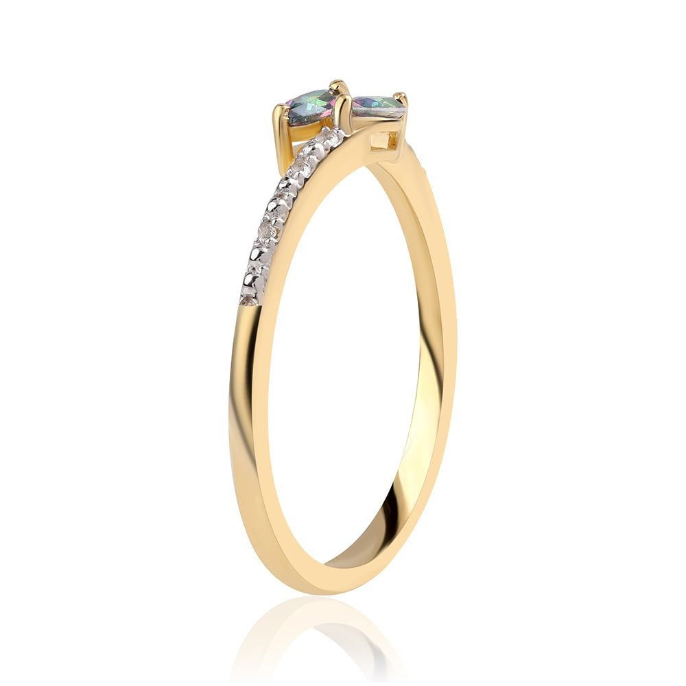 Pozlátený Strieborný Prsteň s Mystickým Topásom a Bielym Topásom