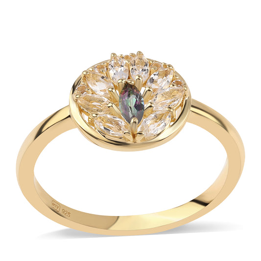 Pozlátený Strieborný Prsteň s Mystickým Topásom a Bielym Topásom