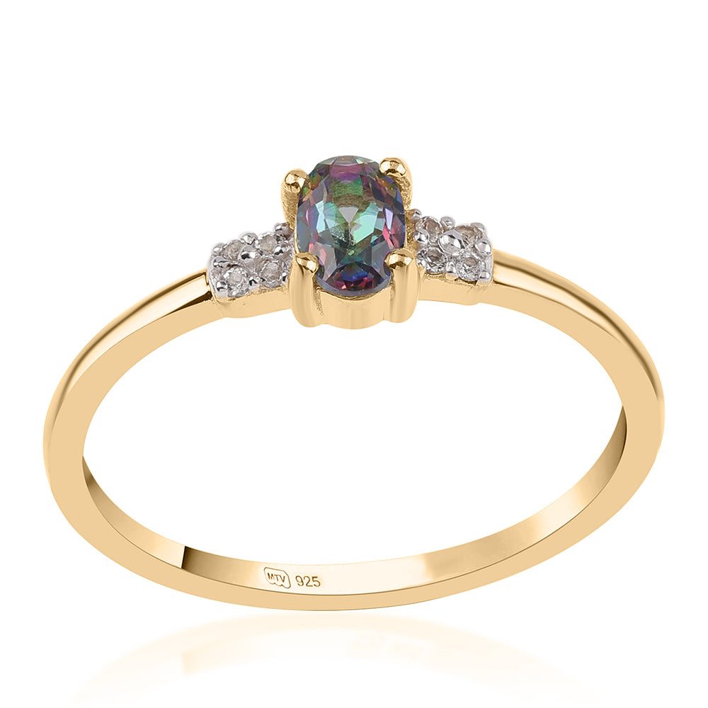 Pozlátený Strieborný Prsteň s Mystickým Topásom a Bielym Topásom