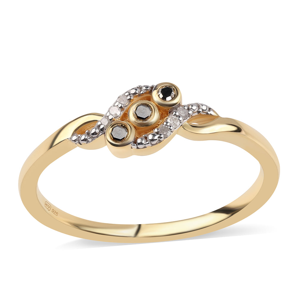 Pozlátený Strieborný Prsteň s Čiernym Diamantom 1 