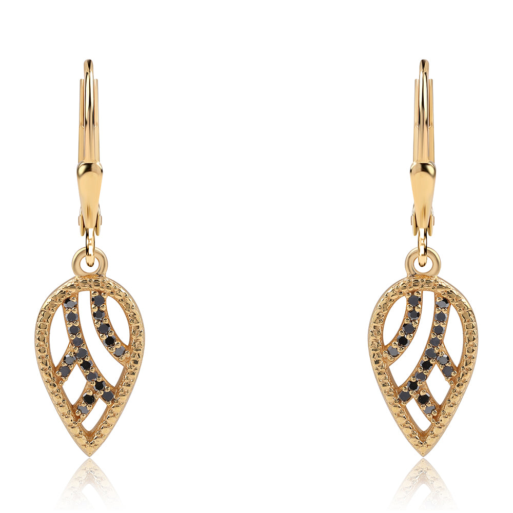 Pozlátené Strieborné Náušnice s Čiernym Diamantom