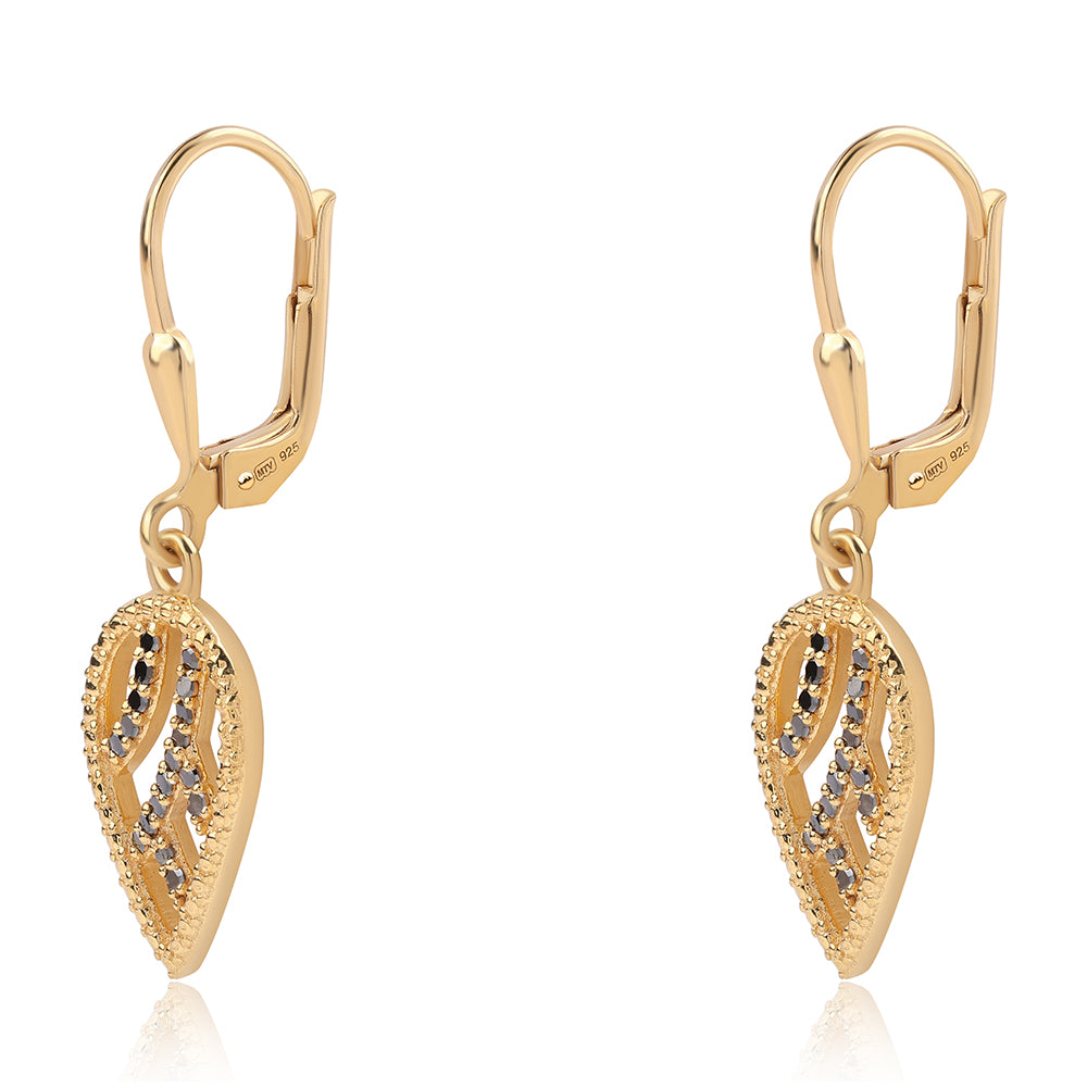 Pozlátené Strieborné Náušnice s Čiernym Diamantom