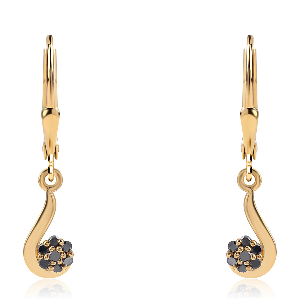 Pozlátené Strieborné Náušnice s Čiernym Diamantom