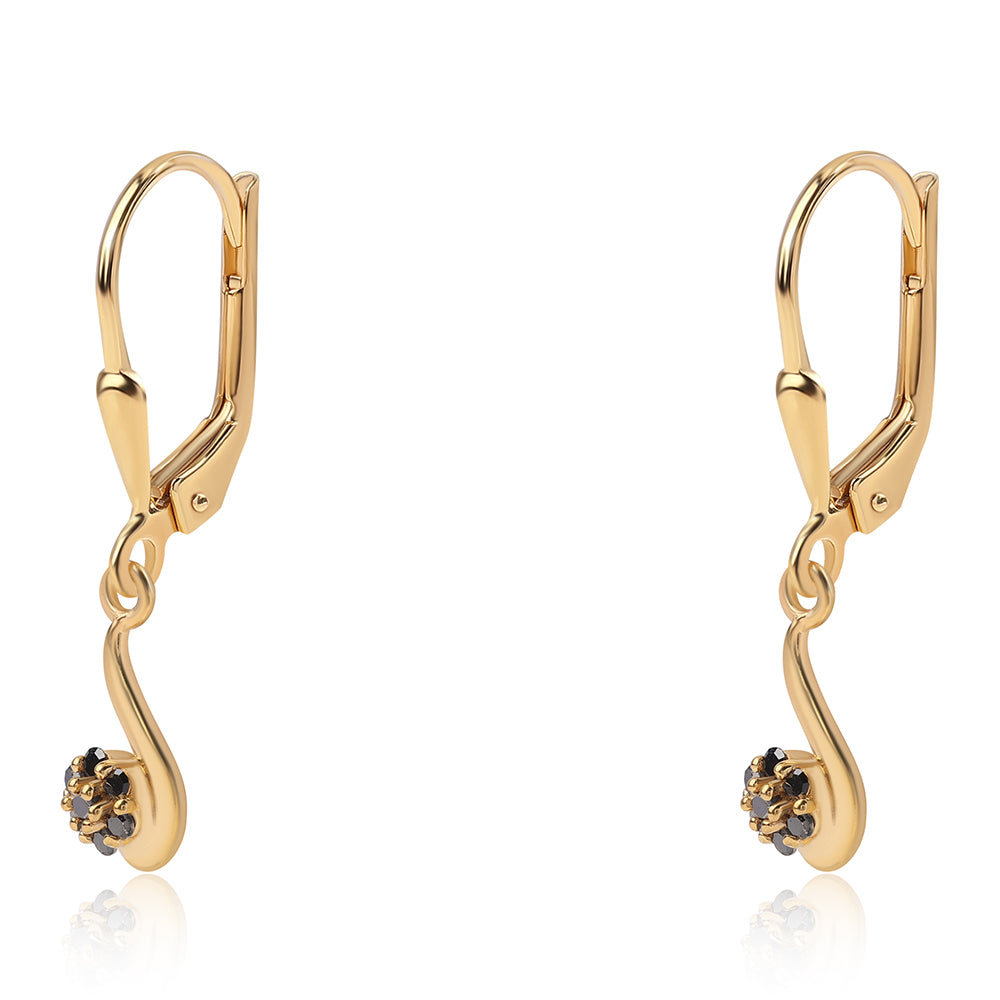 Pozlátené Strieborné Náušnice s Čiernym Diamantom